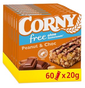 Corny Free Müsliriegel Erdnuss-Schoko - Zuckerfrei, 74 kcal, Ideal für unterwegs, 60x20g