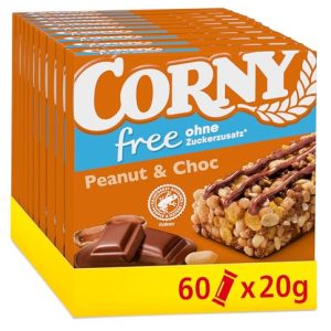 Corny Free Müsliriegel Erdnuss-Schoko - Zuckerfrei, 74 kcal, Ideal für unterwegs, 60x20g