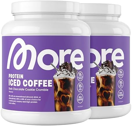 MORE Protein Eiskaffee 2 x 500g, Dunkle Schokolade, wenig Zucker & Fett, ideal für Fitness & Genuss