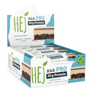 HEJ Bar Pro Proteinriegel – Low Sugar, 20g Protein für Fitness-Snacks | Vegetarisch & palmölfrei – 12x60g Cookies & Milk
