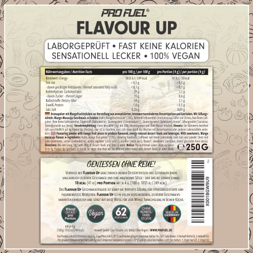 FLAVOUR UP Geschmackspulver MANGO MARACUJA 250g - Lecker und kalorienarm - Ideal für Getränke & Snacks