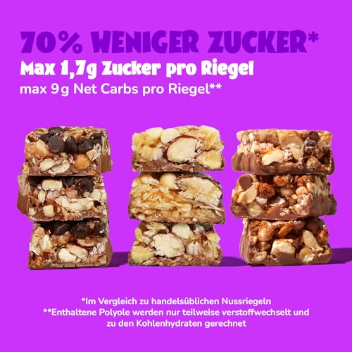 AHEAD Nussriegel mit Cashewkernen & Salzbrezel – Zuckergehalt nur 1,7g pro glutenfreiem Riegel, perfekt für gesunde Snac