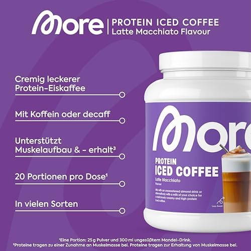 MORE Protein Eiskaffee 2 x 500g, Dunkle Schokolade, wenig Zucker & Fett, ideal für Fitness & Genuss
