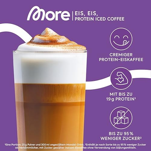 MORE Protein Eiskaffee 2 x 500g, Dunkle Schokolade, wenig Zucker & Fett, ideal für Fitness & Genuss