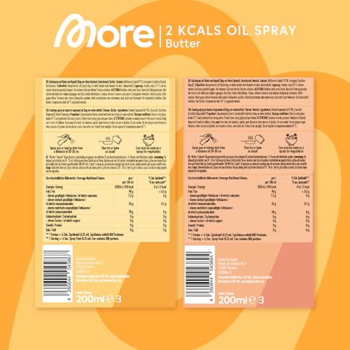 MORE 2 Kalorien Ölspray Bundle – 2 normale & 2 Butter Sprays, ideal zum Braten, Backen & Grillen!