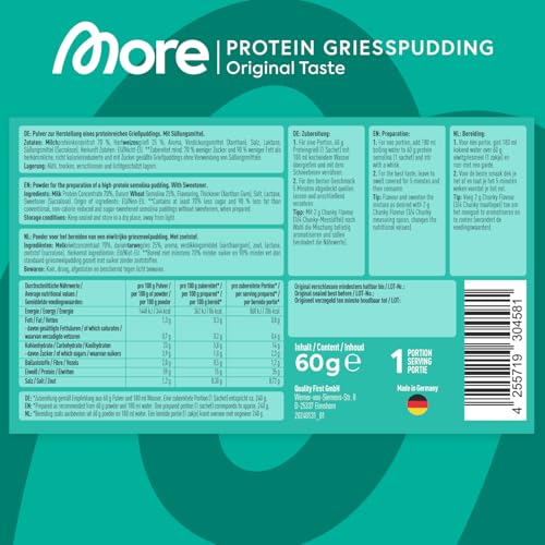 More Protein Grießpudding |0 – 10er Tray, cremig-leckerer Eiweißgenuss, schnell & ohne Kochen für jede Gelegenheit