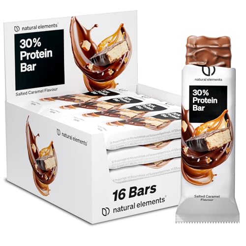 Natural Elements Proteinriegel Salted Caramel – Niedriger Zuckergehalt, 13g Protein für gesunde Snacks unterwegs – 16x45