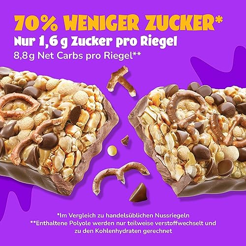 AHEAD Nussriegel mit Cashewkernen & Salzbrezel – Zuckergehalt nur 1,7g pro glutenfreiem Riegel, perfekt für gesunde Snac